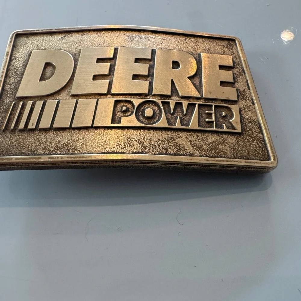 John Deere Power Belt Buckle‎ Vintage Brass Farm Tractor Equipment Expo 1994
